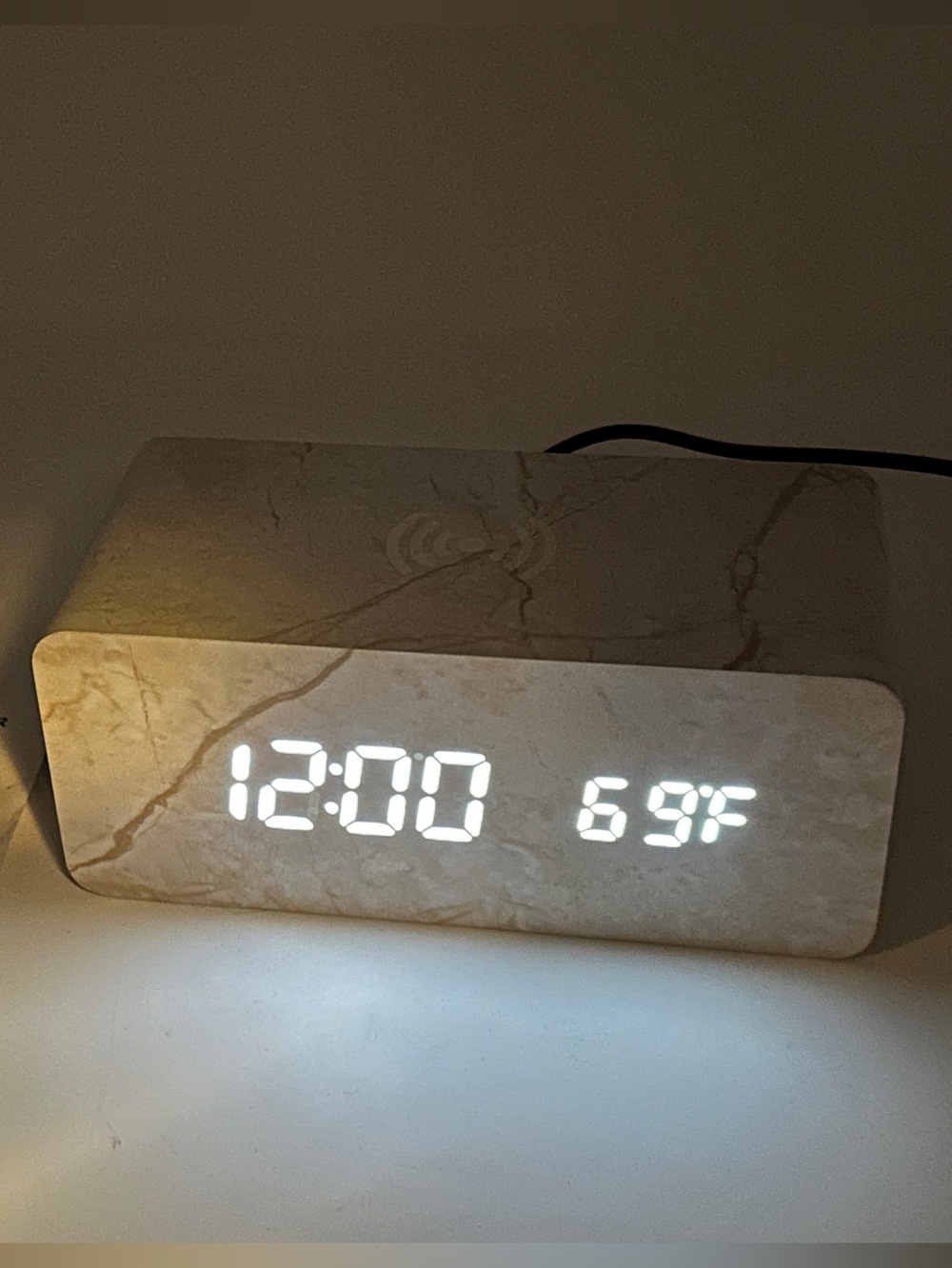 LED Digital Clock Qi wireless cell phone charger shows indoor temperature & date